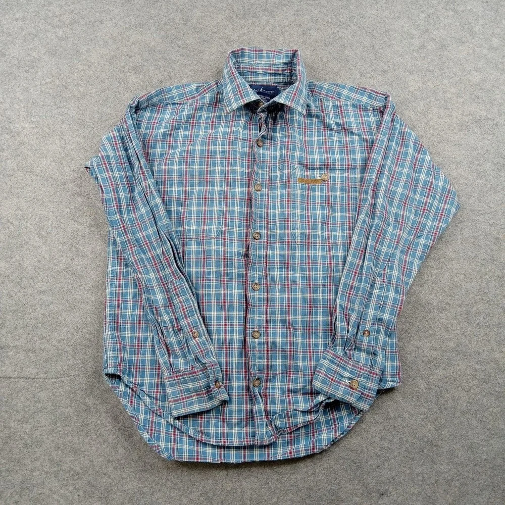 Ralph Lauren Shirt Boys Medium Blue Plaid Button Front Long Sleeve Cotton Casual
